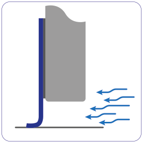 Schematic representation of the draft-stopping effect of the gap seal for automatic sliding doors.