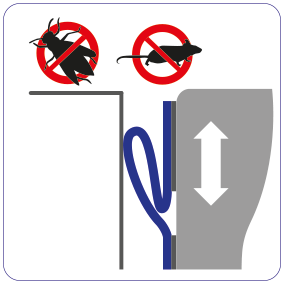 Schematic representation of the pest-stopping effect of the gap sealing for dock levellers and lifting platforms.